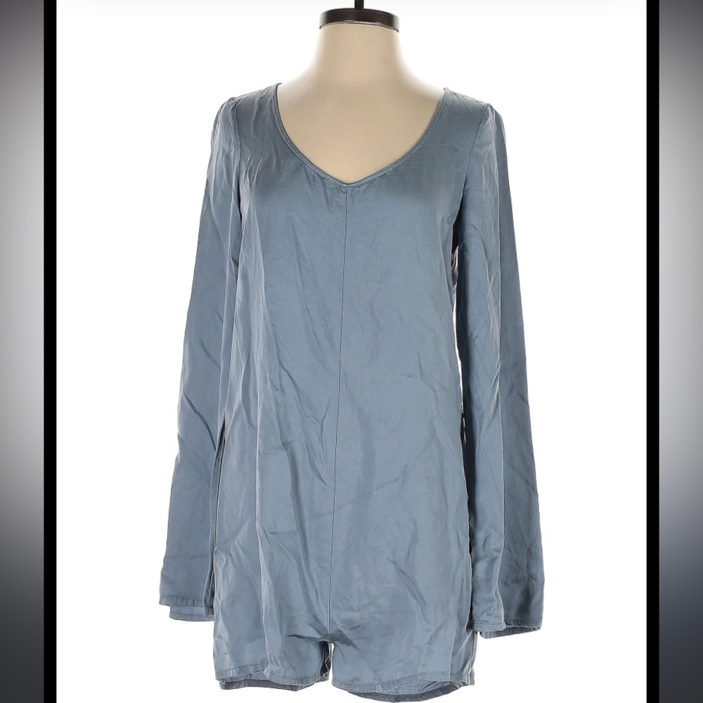Zara mod silky romper boho 60s contemporary pale blue size small long sleeve $78 - Picture 2 of 6